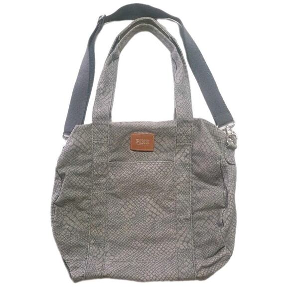 Vtg PINK Victoria’s Secret Large Denim Duffel Bag Faux Snake Skin Print Gray Y2K - Picture 1 of 8